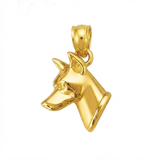 14K Yellow Gold Doberman Dog Head Pendant