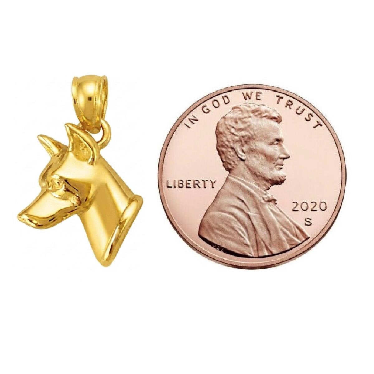 14K Yellow Gold Doberman Dog Head Pendant