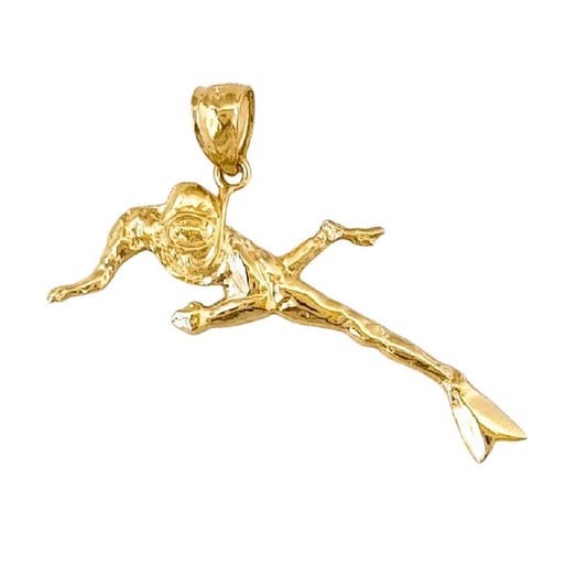 14K Yellow Gold Scuba Diver, Diving Snorkeling Pendant