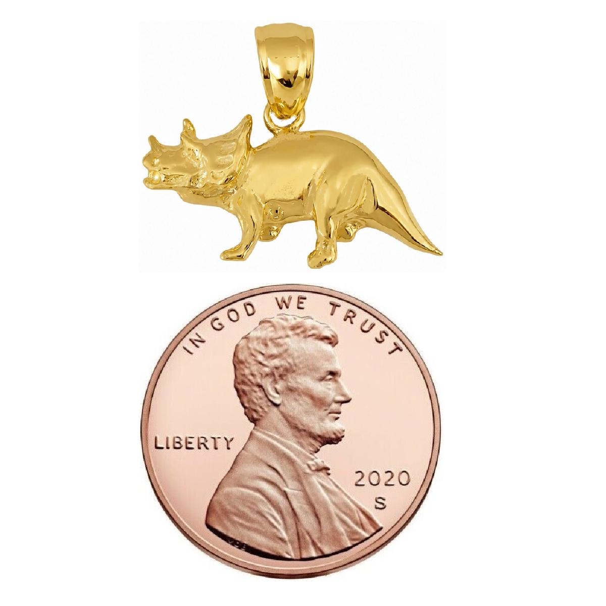 14K Yellow Gold Triceratops Dinosaur Pendant
