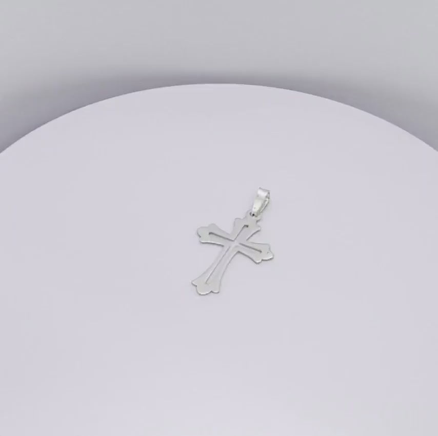 925 Sterling Silver Necklace w/ High Polished Cut-Out Cross Pendant Charm