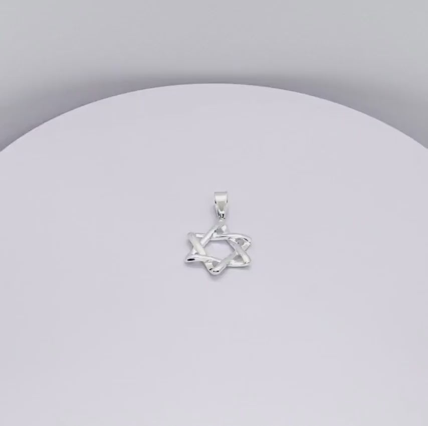 925 Sterling Silver Necklace w/ Star of David 3D (3 Dimensional) Pendant Charm