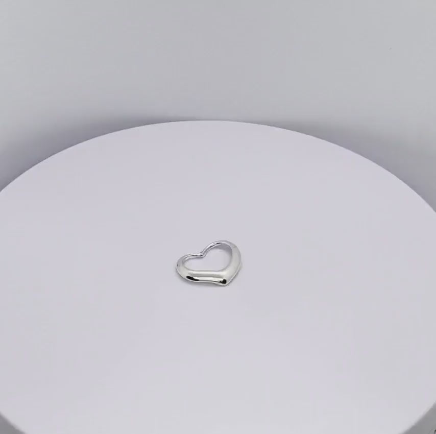 Sterling Silver High Polished  Classic Valentine Floating Heart Pendant Charm