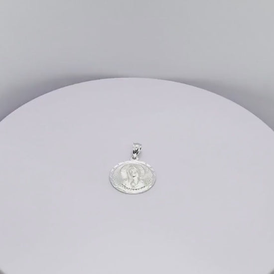 925 Sterling Silver Necklace w/ Our Lady of Guadalupe Round-Shaped Pendant Charm