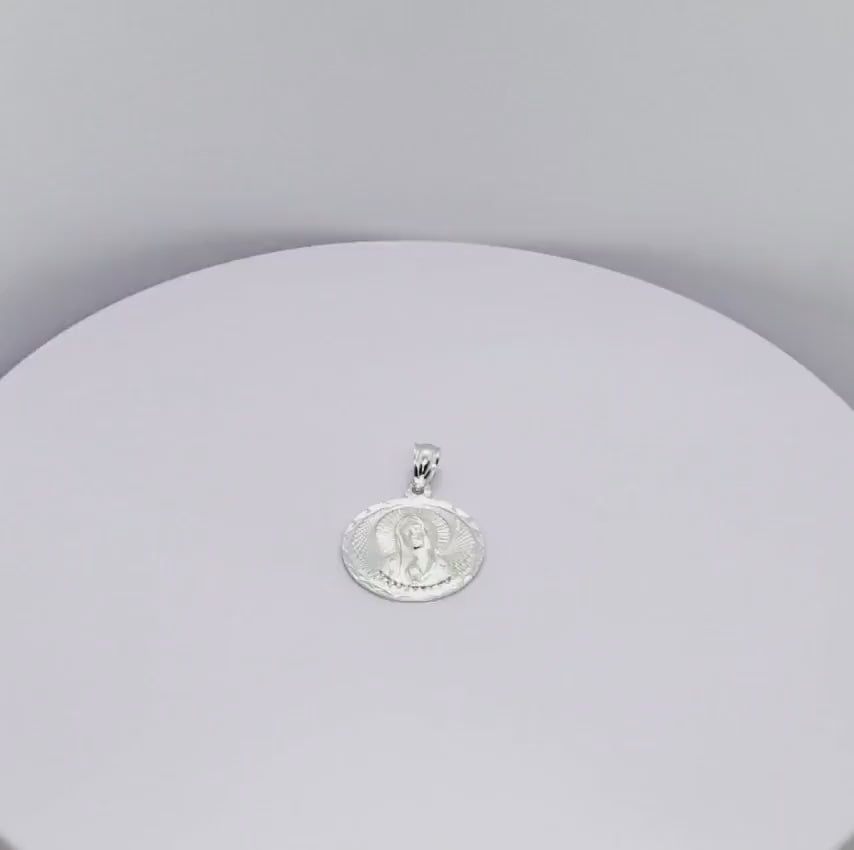 925 Sterling Silver Necklace w/ Our Lady of Guadalupe Round-Shaped Pendant Charm