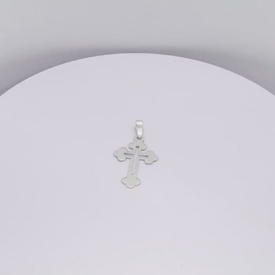 925 Sterling Silver Necklace w/ High Polished Cut-Out Cross Pendant Charm