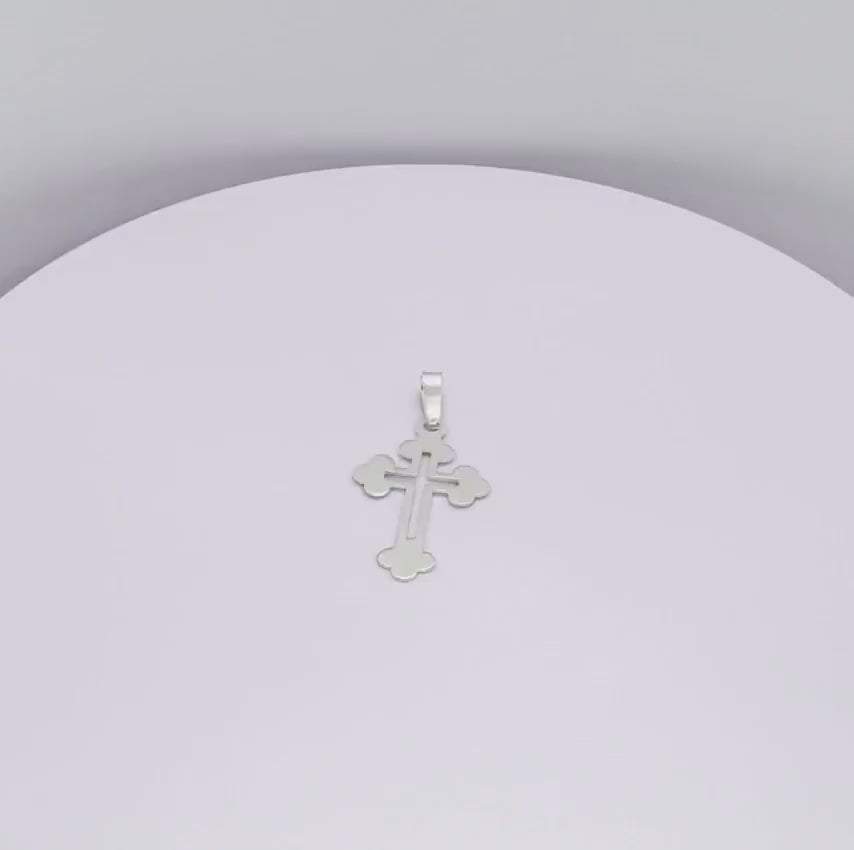 925 Sterling Silver Necklace w/ High Polished Cut-Out Cross Pendant Charm